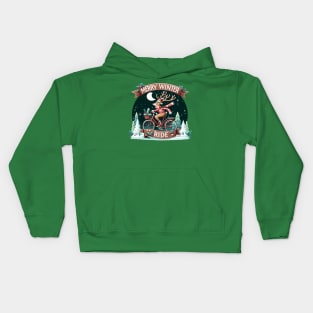 Merry Winter Ride - Christmas reindeer on a bicycle Kids Hoodie